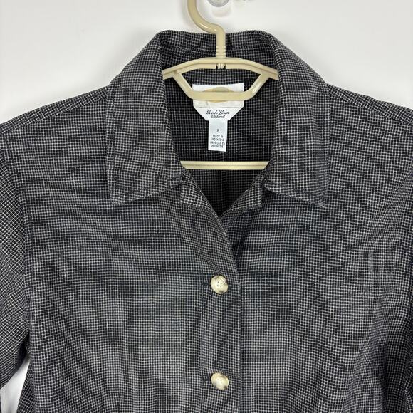 Vintage Talbots Irish Linen Blend Black Check Jacket Small linen/cotton pockets - Picture 3 of 8